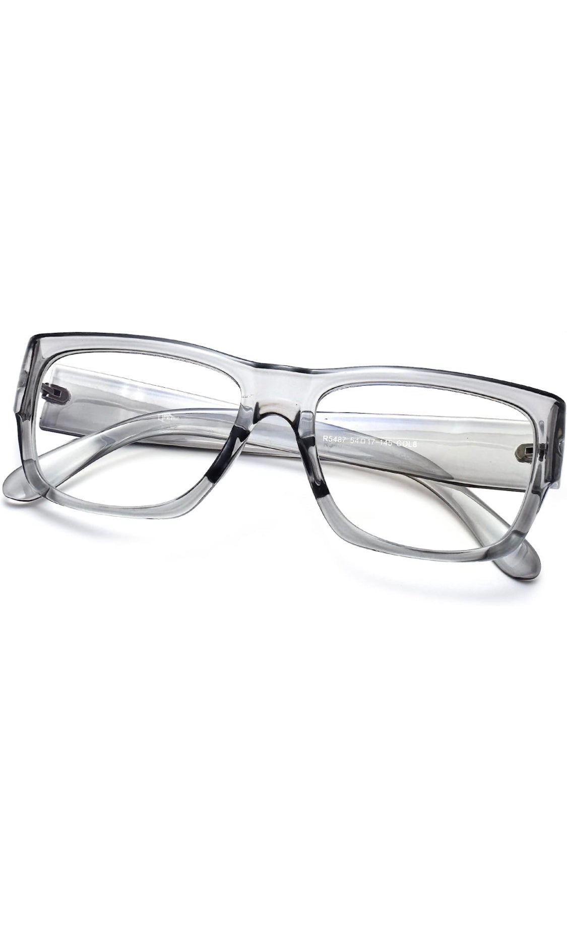Thick Frame Unisex Anti Glare Eyeglasses Eyewear Spectacle (Grey Transparent)