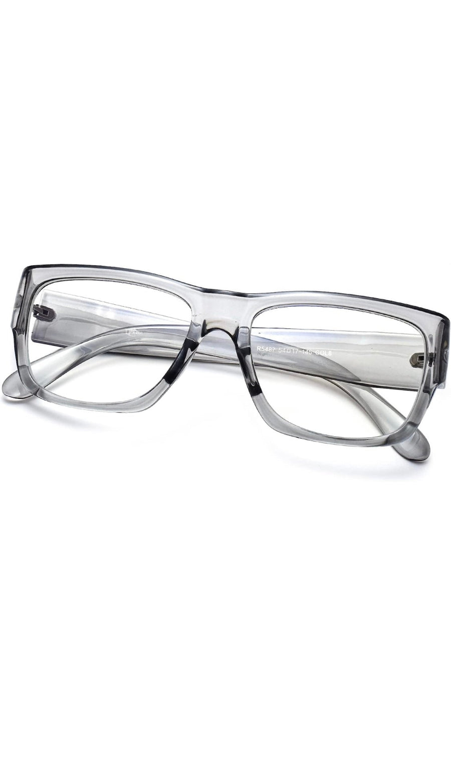 Thick Frame Unisex Anti Glare Eyeglasses Eyewear Spectacle (Grey Transparent)