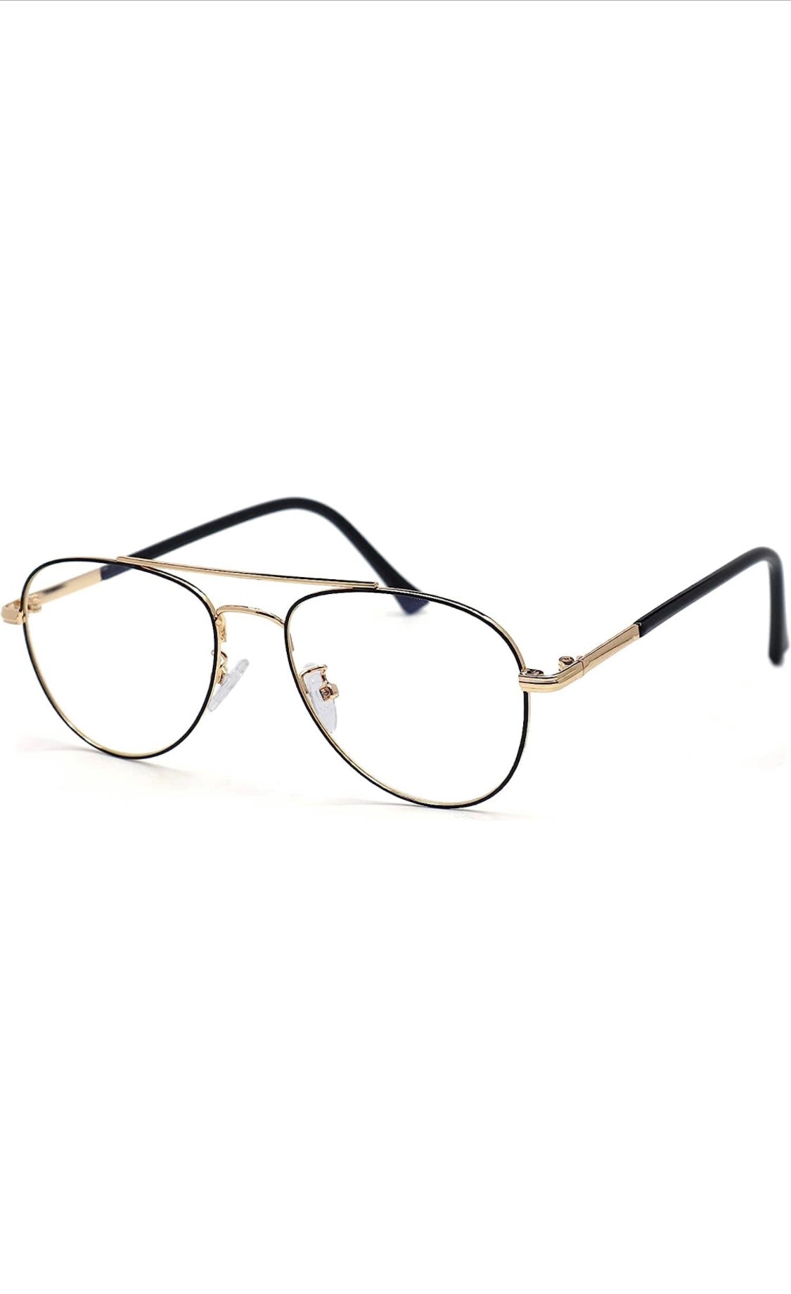 Unisex Aviator Blu Cut Blue ray Protection Anti Glare Zero Power Computer Protection Eyeglasses For Men and Women Spectacle Frame (Black & Gold)