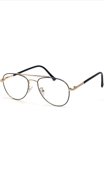 Unisex Aviator Blu Cut Blue ray Protection Anti Glare Zero Power Computer Protection Eyeglasses For Men and Women Spectacle Frame (Black & Gold)