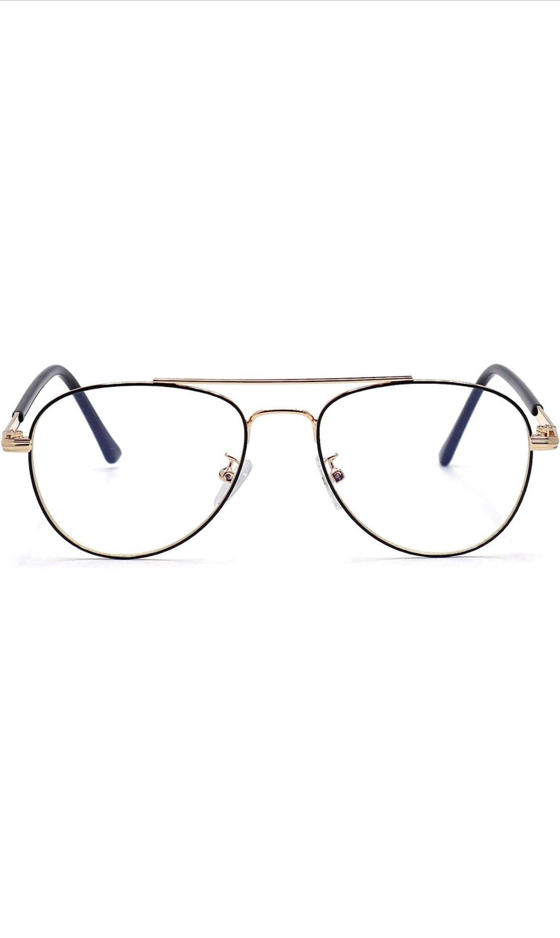 Unisex Aviator Blu Cut Blue ray Protection Anti Glare Zero Power Computer Protection Eyeglasses For Men and Women Spectacle Frame (Black & Gold)