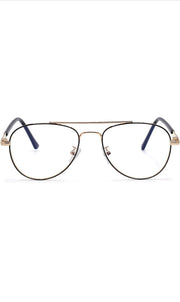 Unisex Aviator Blu Cut Blue ray Protection Anti Glare Zero Power Computer Protection Eyeglasses For Men and Women Spectacle Frame (Black & Gold)