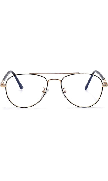 Unisex Aviator Blu Cut Blue ray Protection Anti Glare Zero Power Computer Protection Eyeglasses For Men and Women Spectacle Frame (Black & Gold)