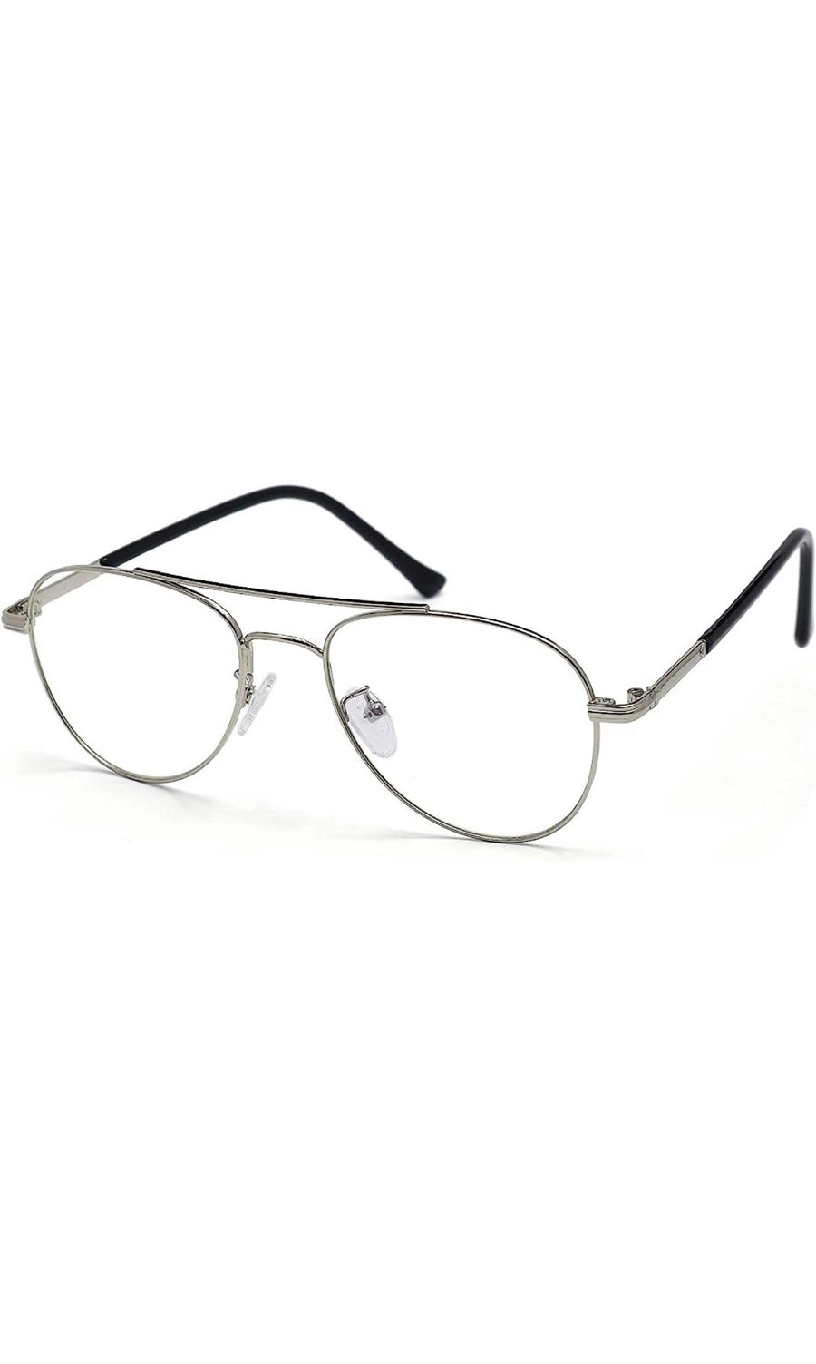 Unisex Aviator Blu Cut Blue ray Protection Anti Glare Zero Power Computer Protection Eyeglasses For Men and Women Spectacle Frame (Silver)