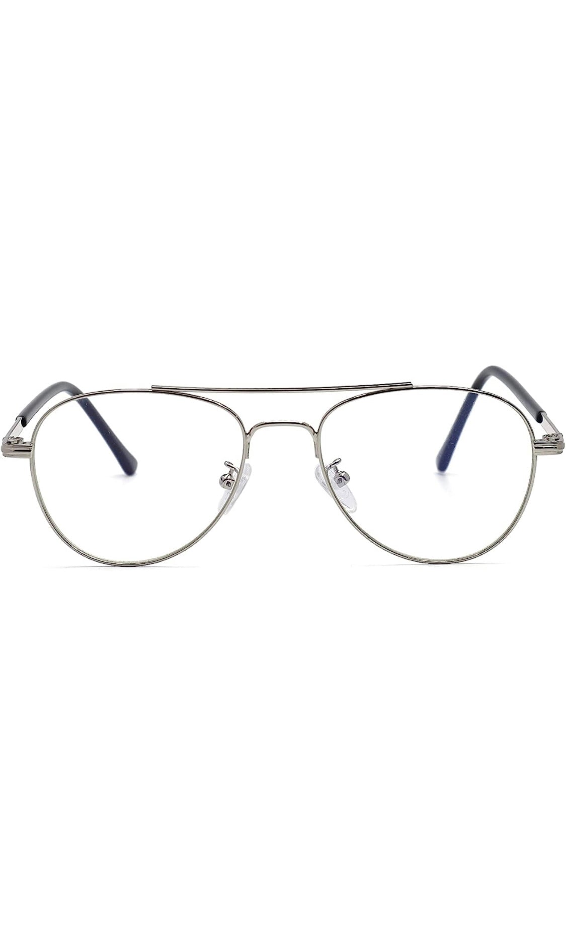 Unisex Aviator Blu Cut Blue ray Protection Anti Glare Zero Power Computer Protection Eyeglasses For Men and Women Spectacle Frame (Silver)