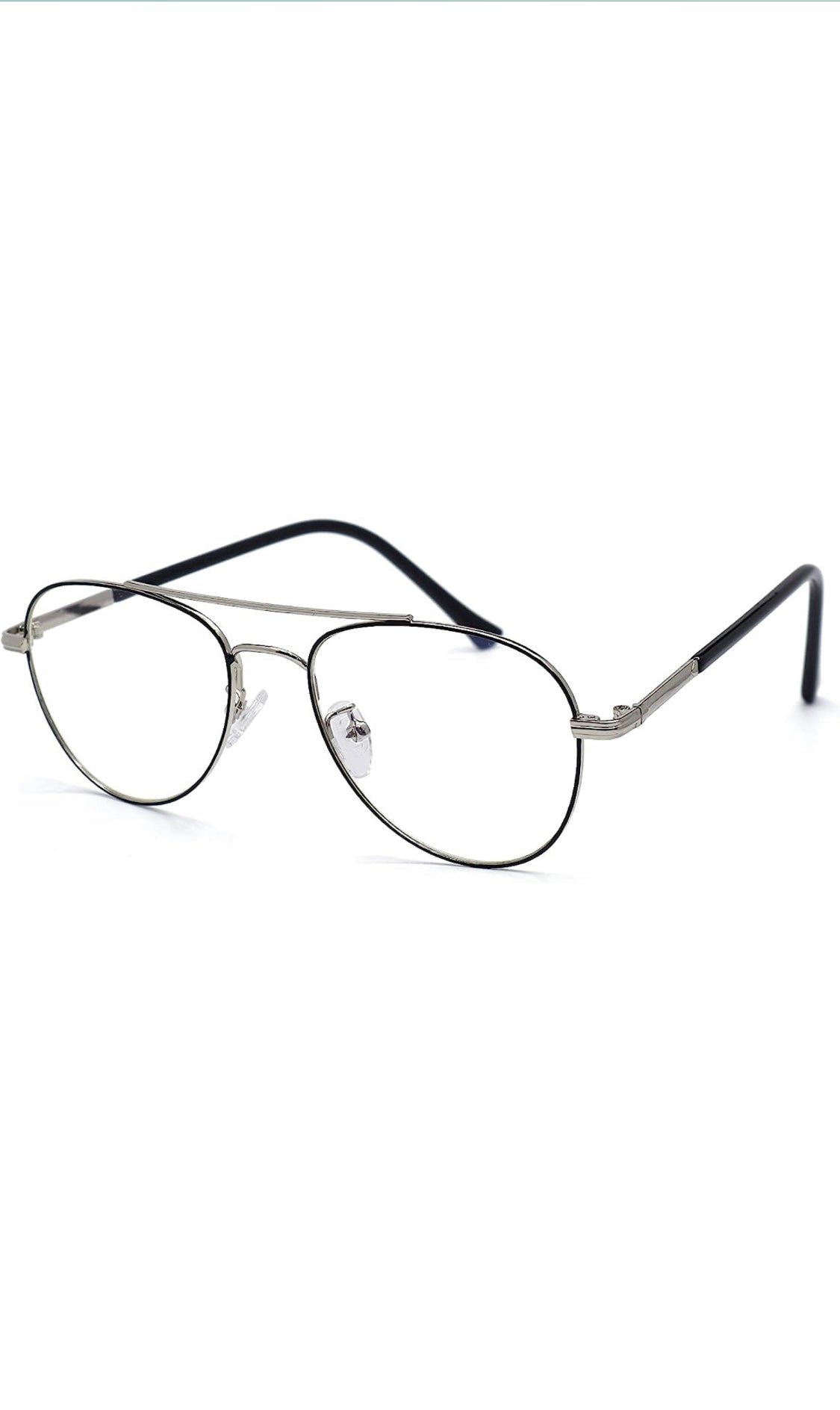 Unisex Aviator Blu Cut Blue ray Protection Anti Glare Zero Power Computer Protection Eyeglasses For Men and Women Spectacle Frame (Black & Silver)