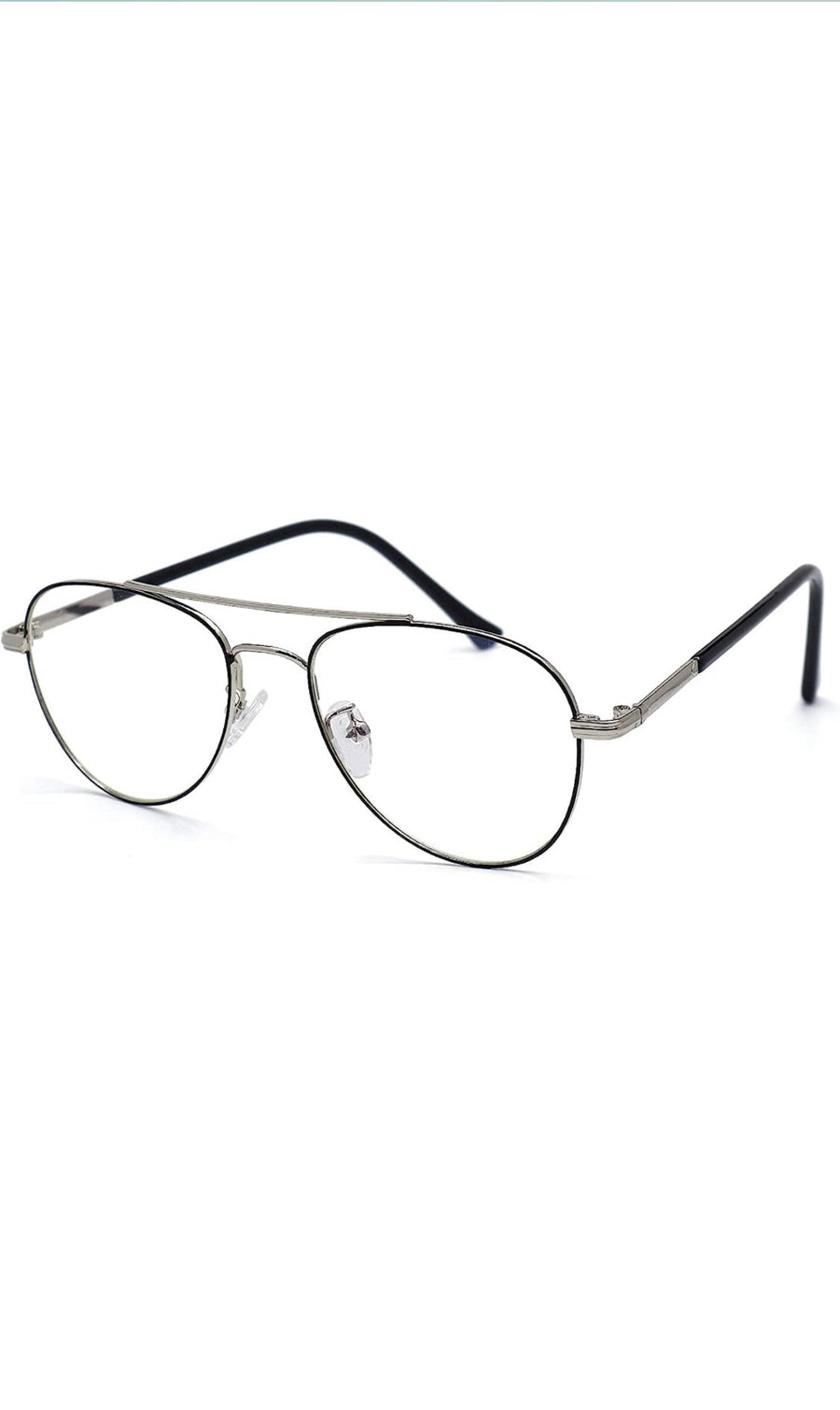 Unisex Aviator Blu Cut Blue ray Protection Anti Glare Zero Power Computer Protection Eyeglasses For Men and Women Spectacle Frame (Black & Silver)