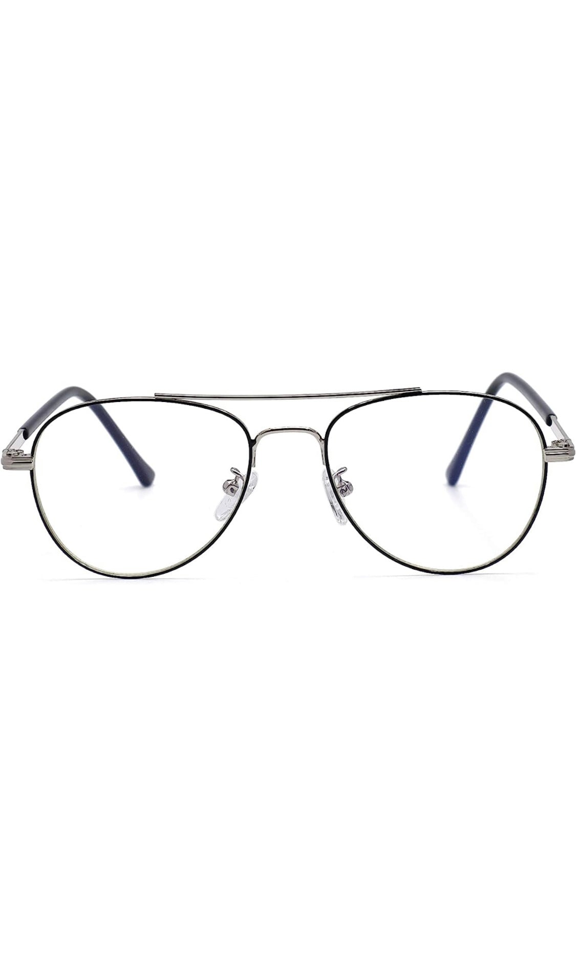 Unisex Aviator Blu Cut Blue ray Protection Anti Glare Zero Power Computer Protection Eyeglasses For Men and Women Spectacle Frame (Black & Silver)