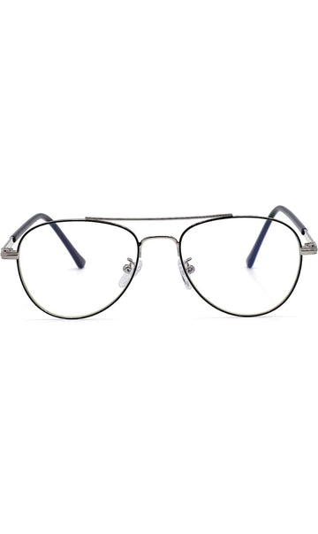 Unisex Aviator Blu Cut Blue ray Protection Anti Glare Zero Power Computer Protection Eyeglasses For Men and Women Spectacle Frame (Black & Silver)