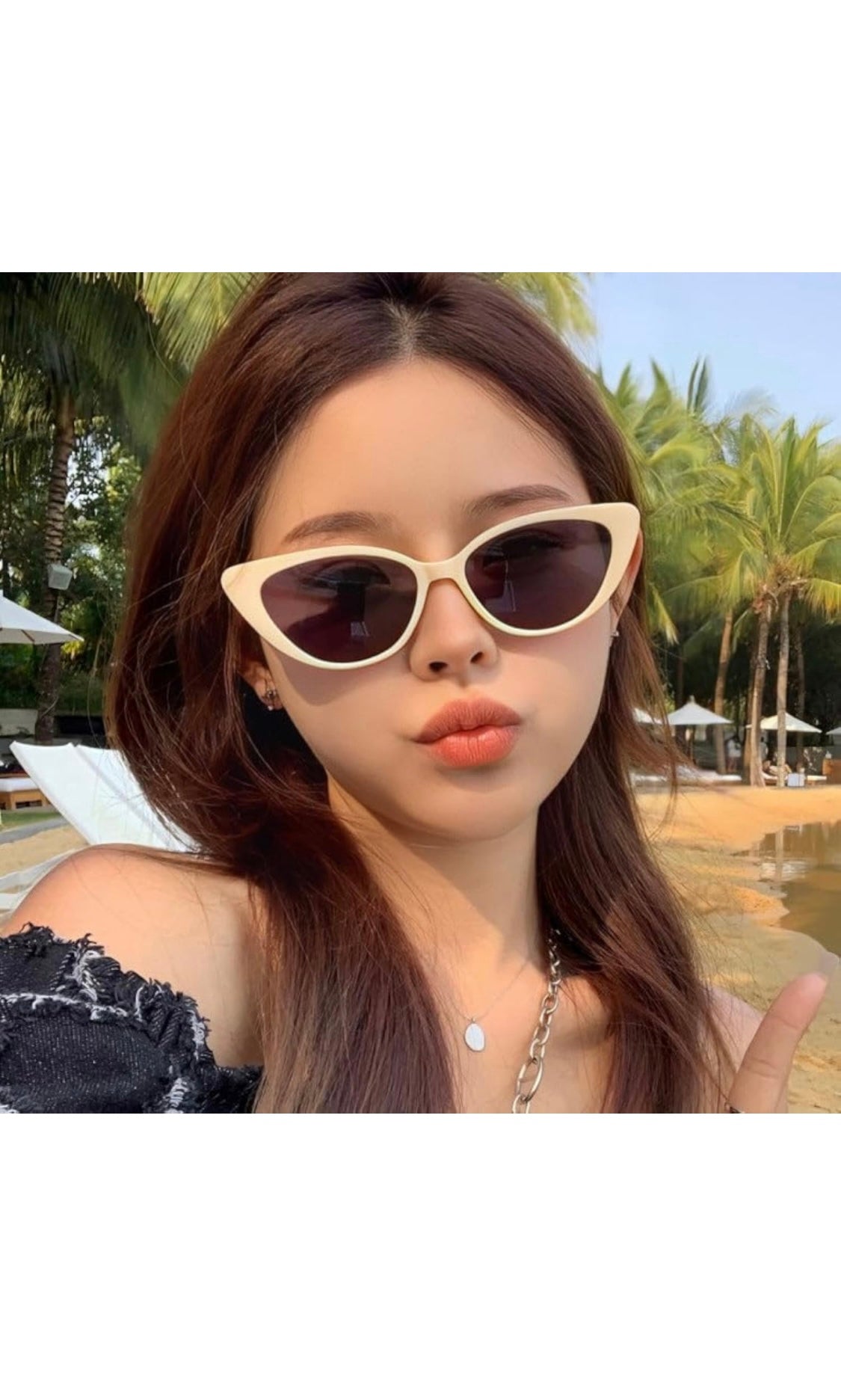 Series Obsession : Trendy UV Protection, Fashionable Women's Cat Eye Sunglasses Shades (Beige)