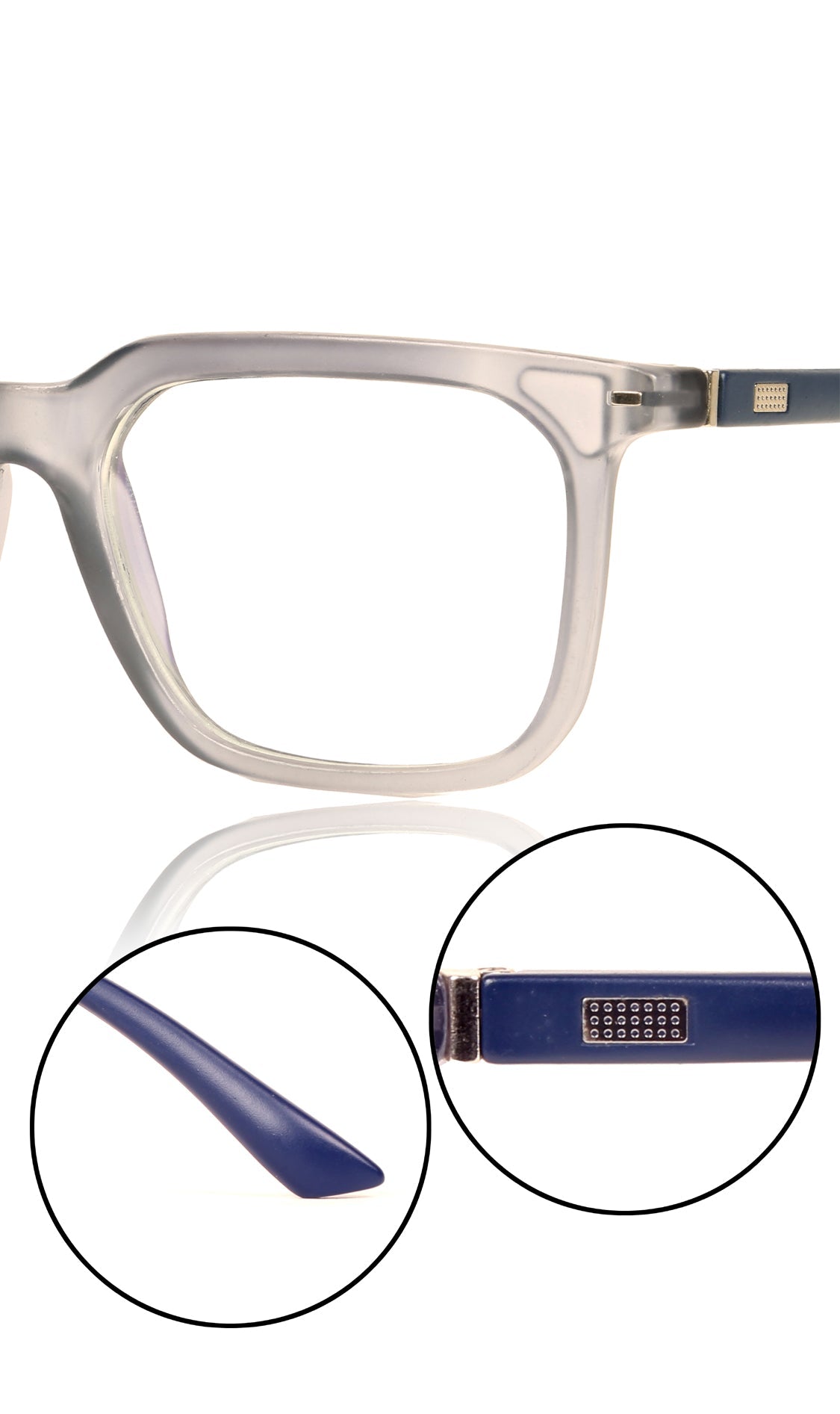 Colour Frame Series: Stylish Square Spectacle Frames with Blue Ray Protection and Anti-Glare Glasses for Men and Women (Frost Transparent Blue)