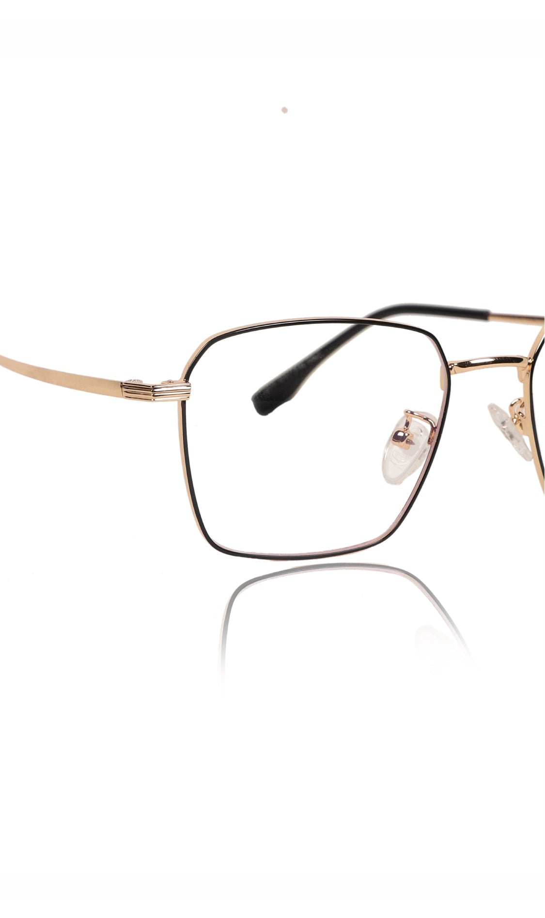 Premium Series Metal Spectacle Frame With Anti-Glare Blue Light Blocking Eyeglasses for Men and Women | Computer and Mobile Phone Protection Eyewear Frames (Black and Gold)