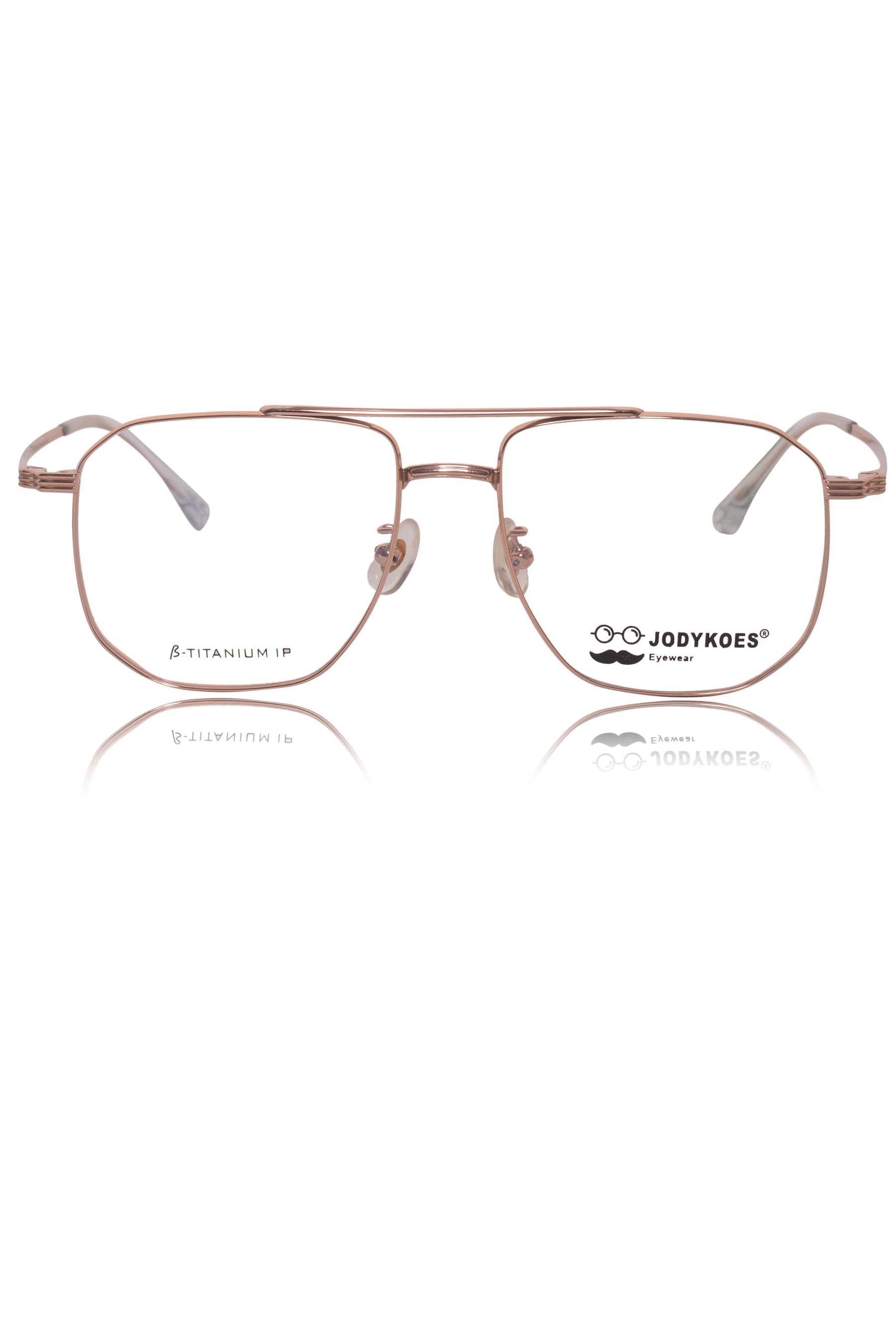 Luxury Series : Pure Titanium Metal Spectacle Eyeglasses | New Shape Double Bar Square Metal Eyewear Frame (Gold)