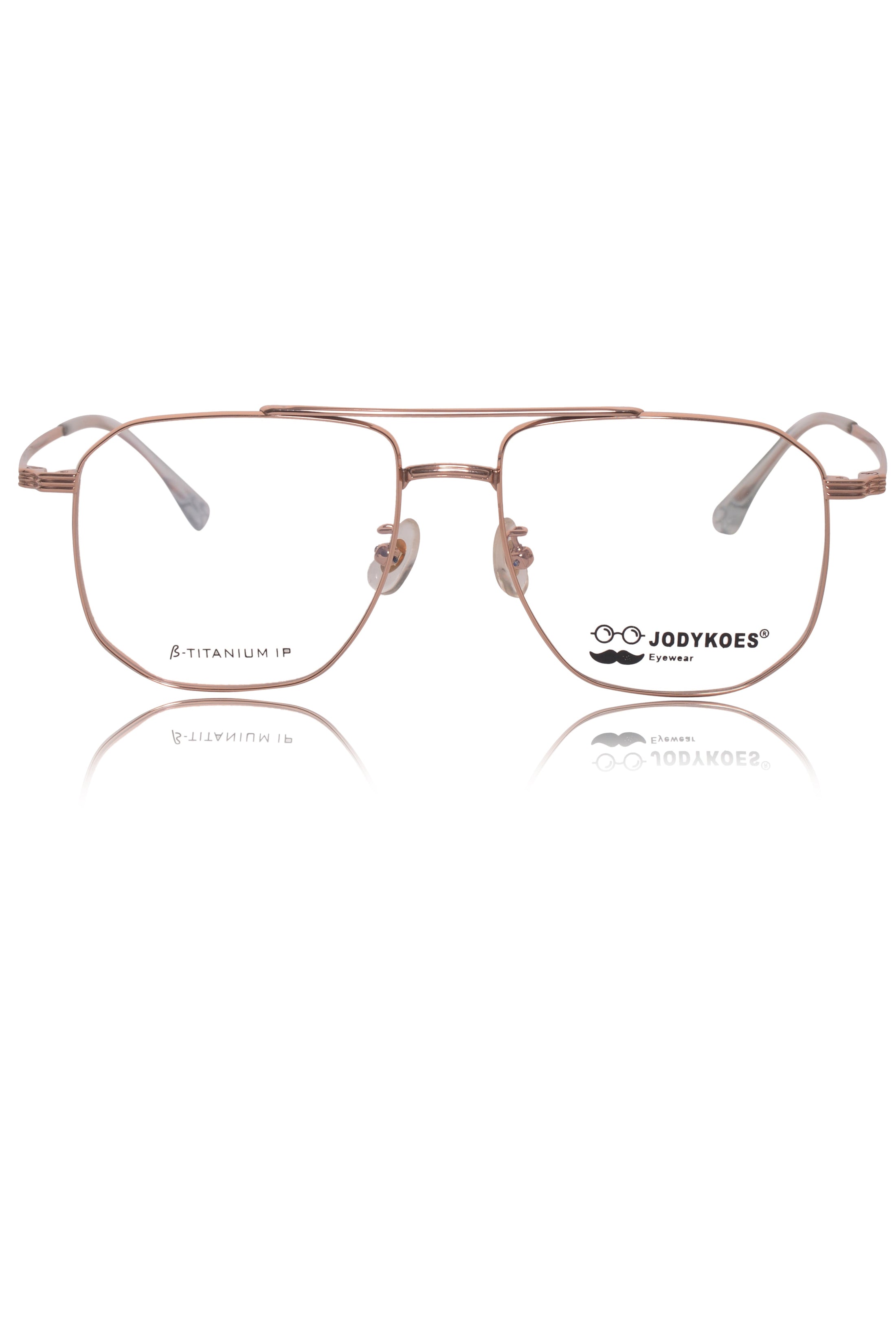 Luxury Series : Pure Titanium Metal Spectacle Eyeglasses | New Shape Double Bar Square Metal Eyewear Frame (Gold)