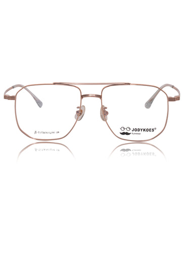 Luxury Series : Pure Titanium Metal Spectacle Eyeglasses | New Shape Double Bar Square Metal Eyewear Frame (Gold)