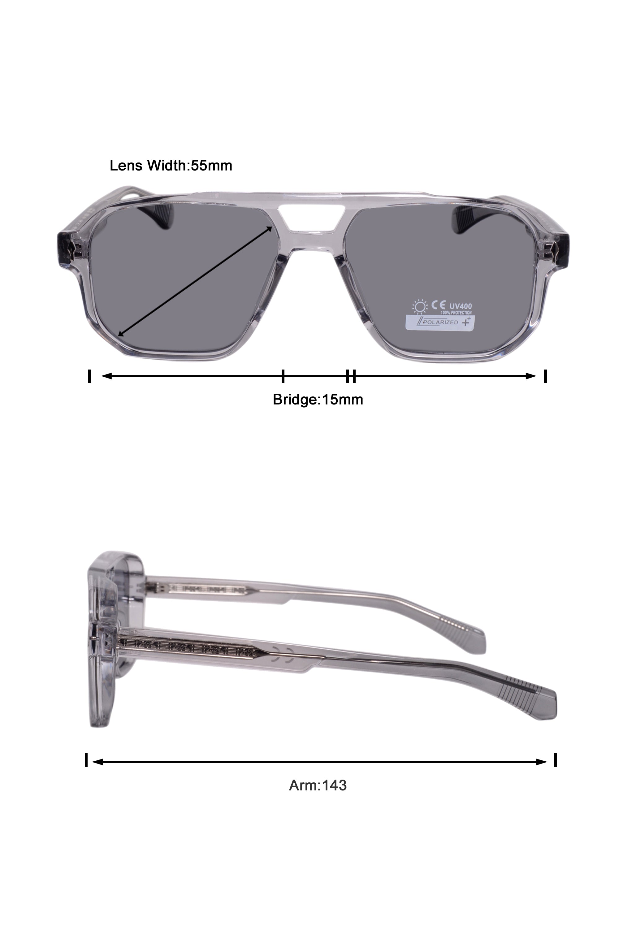 Legacy Aviator Sunglasses – UV400 Polarized (Crystal Gray)