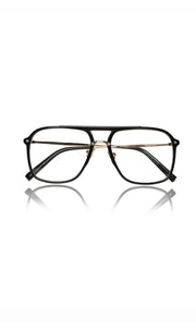 Premium Series Double Bar Eyewear Eyeglasses Spectacles Frame for Men and Women (Black and Gold)