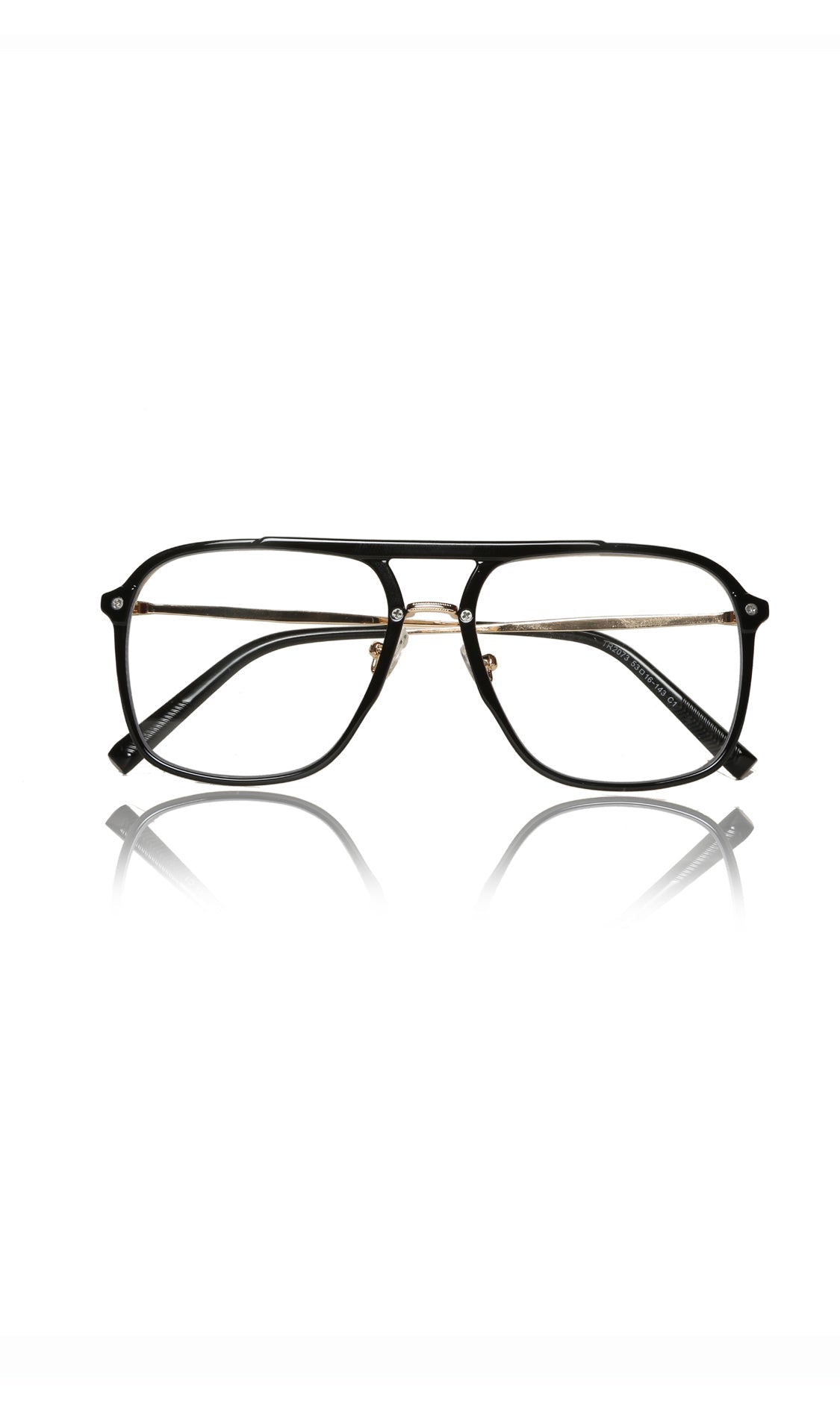 Premium Series Double Bar Eyewear Eyeglasses Spectacles Frame for Men and Women (Black and Gold)