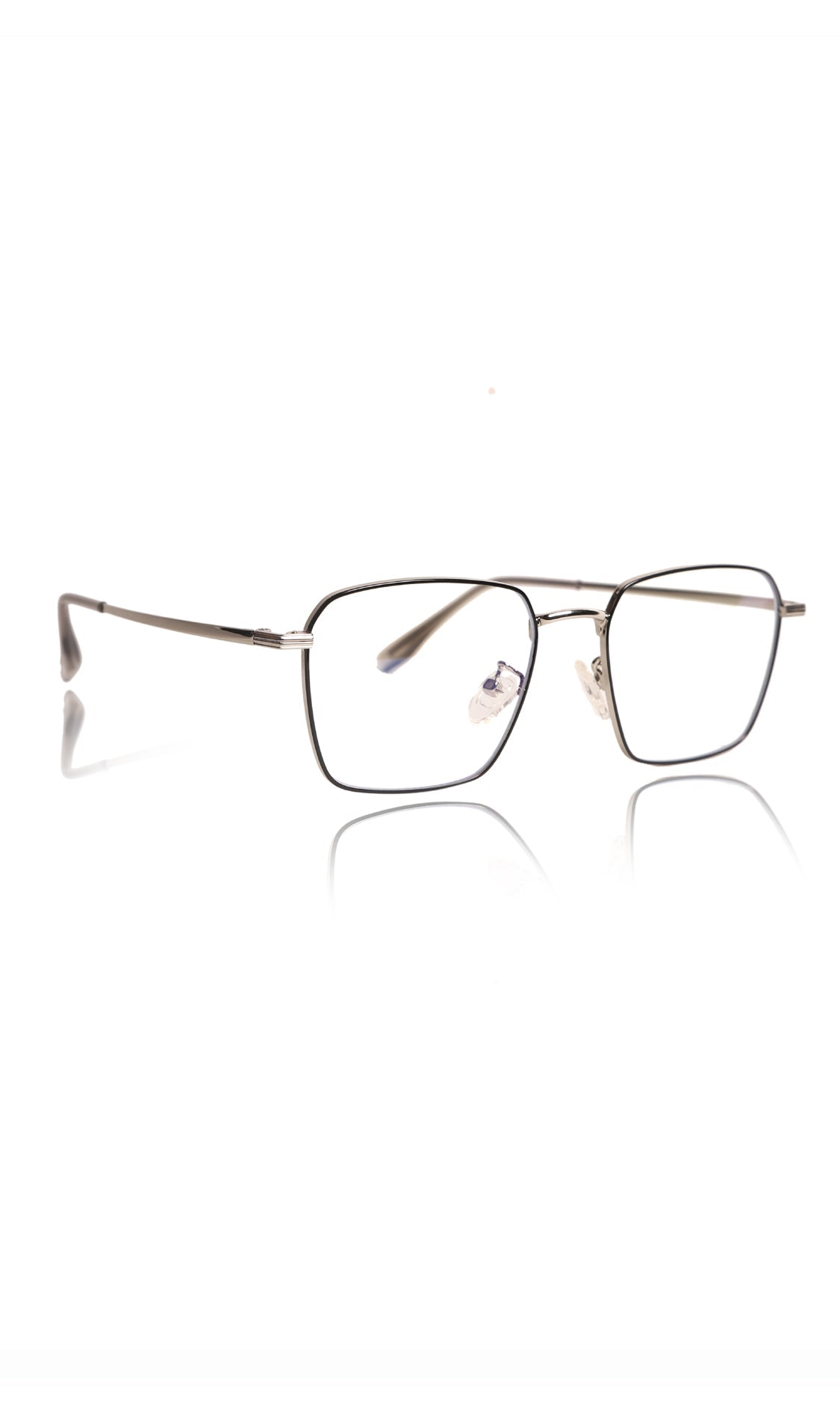 Premium Series Metal Spectacle Frame With Anti-Glare Blue Light Blocking Eyeglasses for Men and Women | Computer and Mobile Phone Protection Eyewear Frames (Black and Silver)