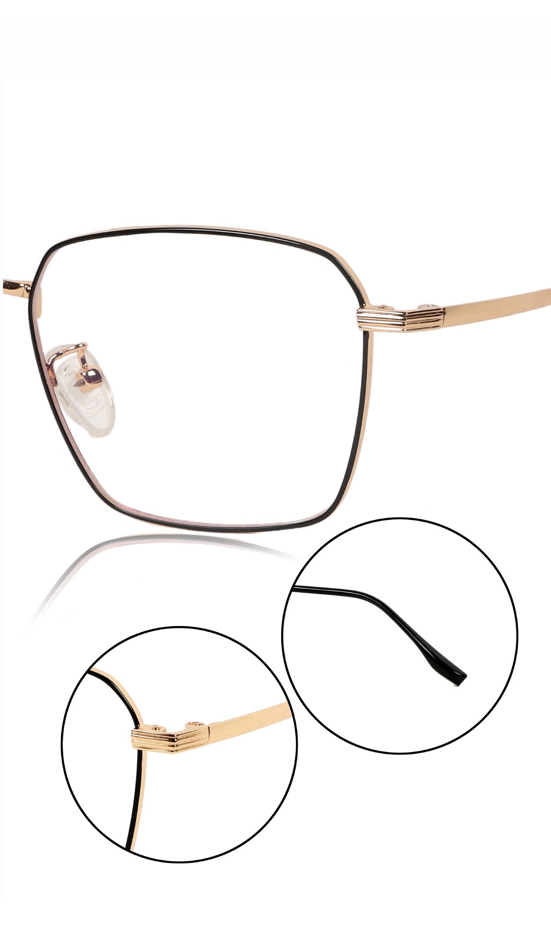 Premium Series Metal Spectacle Frame With Anti-Glare Blue Light Blocking Eyeglasses for Men and Women | Computer and Mobile Phone Protection Eyewear Frames (Black and Gold)