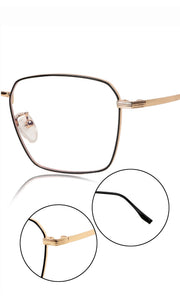 Premium Series Metal Spectacle Frame With Anti-Glare Blue Light Blocking Eyeglasses for Men and Women | Computer and Mobile Phone Protection Eyewear Frames (Black and Gold)