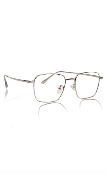 Premium Series Metal Spectacle Frame With Anti-Glare Blue Light Blocking Eyeglasses for Men and Women | Computer and Mobile Phone Protection Eyewear Frames (Silver)