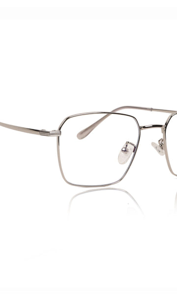 Premium Series Metal Spectacle Frame With Anti-Glare Blue Light Blocking Eyeglasses for Men and Women | Computer and Mobile Phone Protection Eyewear Frames (Silver)