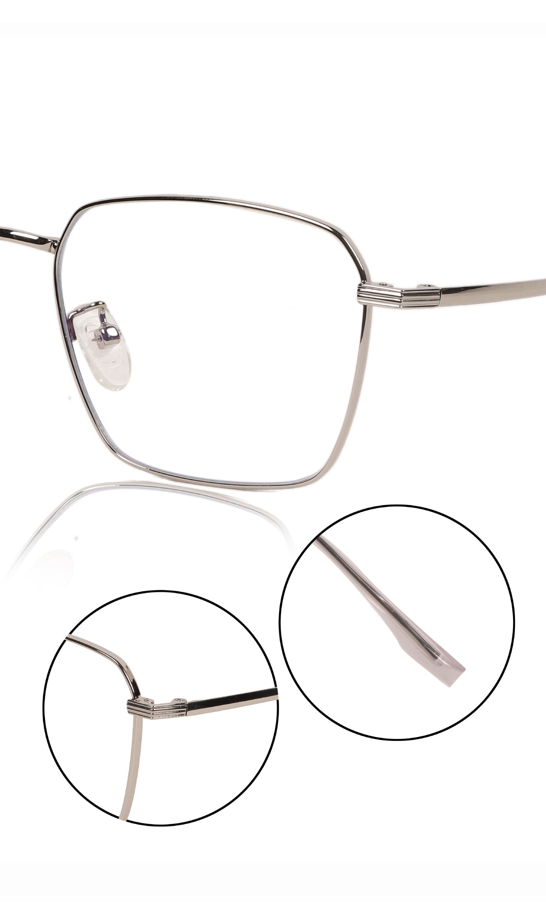Premium Series Metal Spectacle Frame With Anti-Glare Blue Light Blocking Eyeglasses for Men and Women | Computer and Mobile Phone Protection Eyewear Frames (Silver)