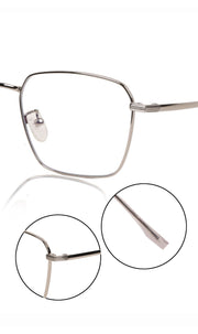 Premium Series Metal Spectacle Frame With Anti-Glare Blue Light Blocking Eyeglasses for Men and Women | Computer and Mobile Phone Protection Eyewear Frames (Silver)