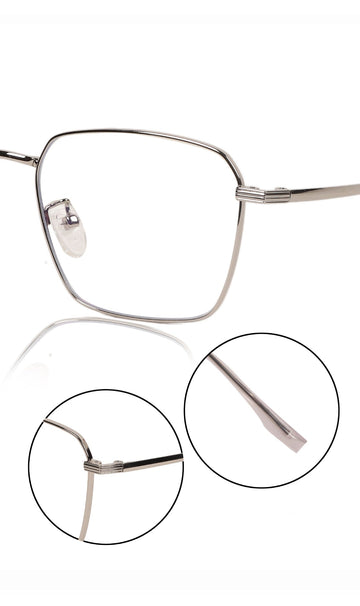 Premium Series Metal Spectacle Frame With Anti-Glare Blue Light Blocking Eyeglasses for Men and Women | Computer and Mobile Phone Protection Eyewear Frames (Silver)