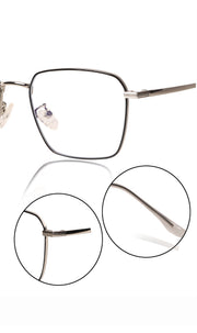 Premium Series Metal Spectacle Frame With Anti-Glare Blue Light Blocking Eyeglasses for Men and Women | Computer and Mobile Phone Protection Eyewear Frames (Black and Silver)