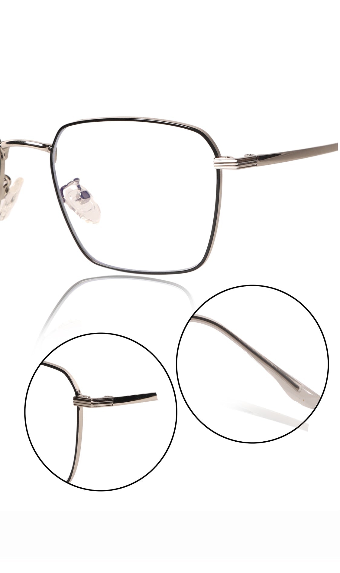 Premium Series Metal Spectacle Frame With Anti-Glare Blue Light Blocking Eyeglasses for Men and Women | Computer and Mobile Phone Protection Eyewear Frames (Black and Silver)