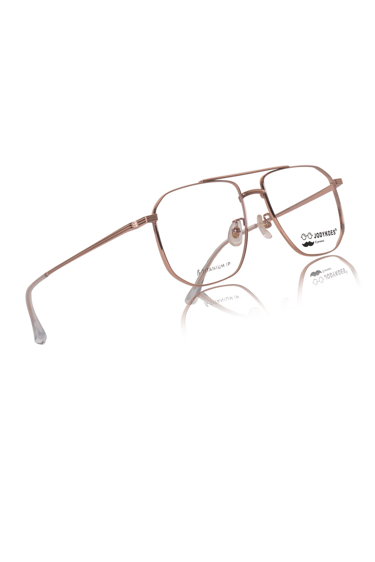 Luxury Series : Pure Titanium Metal Spectacle Eyeglasses | New Shape Double Bar Square Metal Eyewear Frame (Gold)