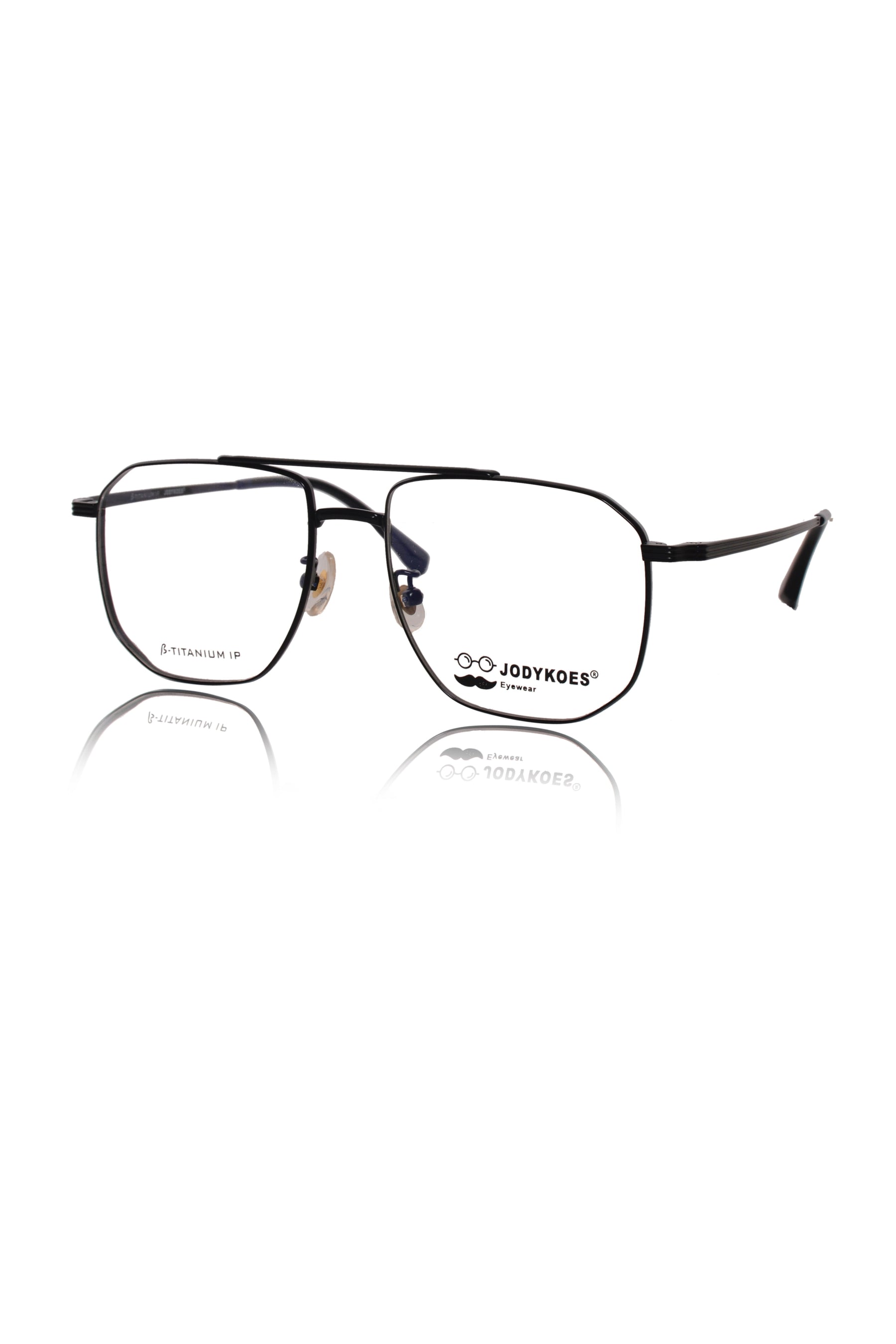 Luxury Series : Pure Titanium Metal Spectacle Eyeglasses | New Shape Double Bar Square Metal Eyewear Frame (Black)