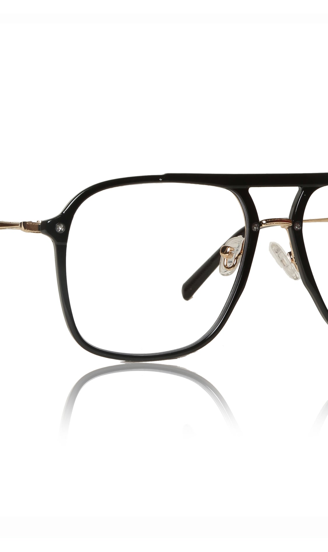 Premium Series Double Bar Eyewear Eyeglasses Spectacles Frame for Men and Women (Black and Gold)
