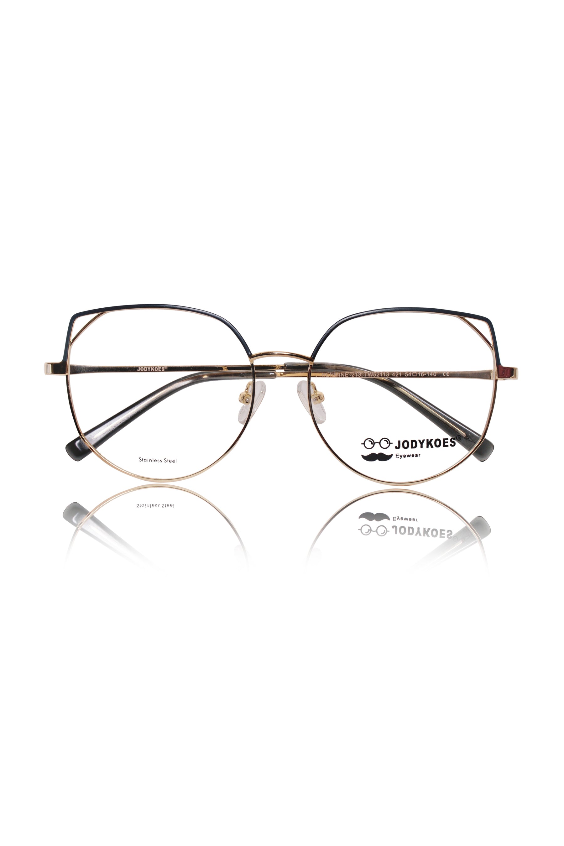Luxury Series : Pure Titanium Metal Spectacle Eyeglasses | Cat Eye Metal Eyewear Frame (Green and Gold)