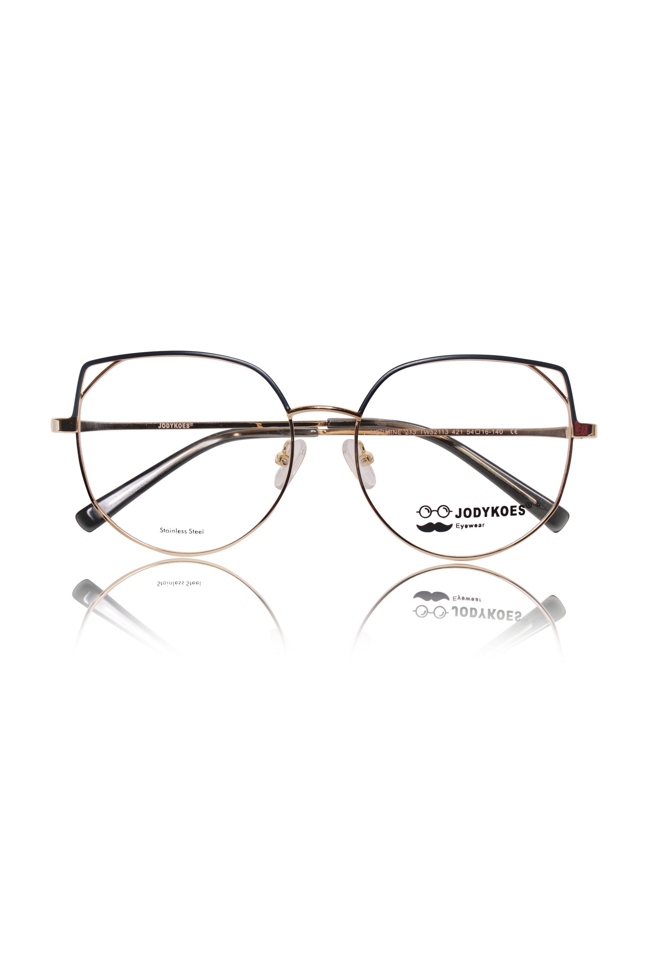 Luxury Series : Pure Titanium Metal Spectacle Eyeglasses | Cat Eye Metal Eyewear Frame (Green and Gold)
