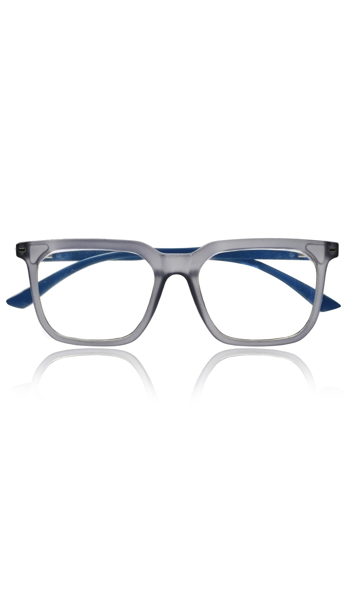Colour Frame Series: Stylish Square Spectacle Frames with Blue Ray Protection and Anti-Glare Glasses for Men and Women (Frosted Grey Blue)