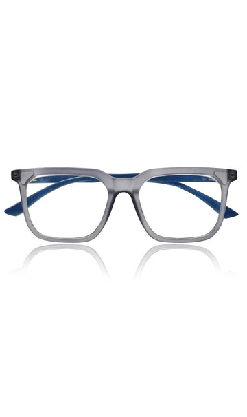 Colour Frame Series: Stylish Square Spectacle Frames with Blue Ray Protection and Anti-Glare Glasses for Men and Women (Frosted Grey Blue)