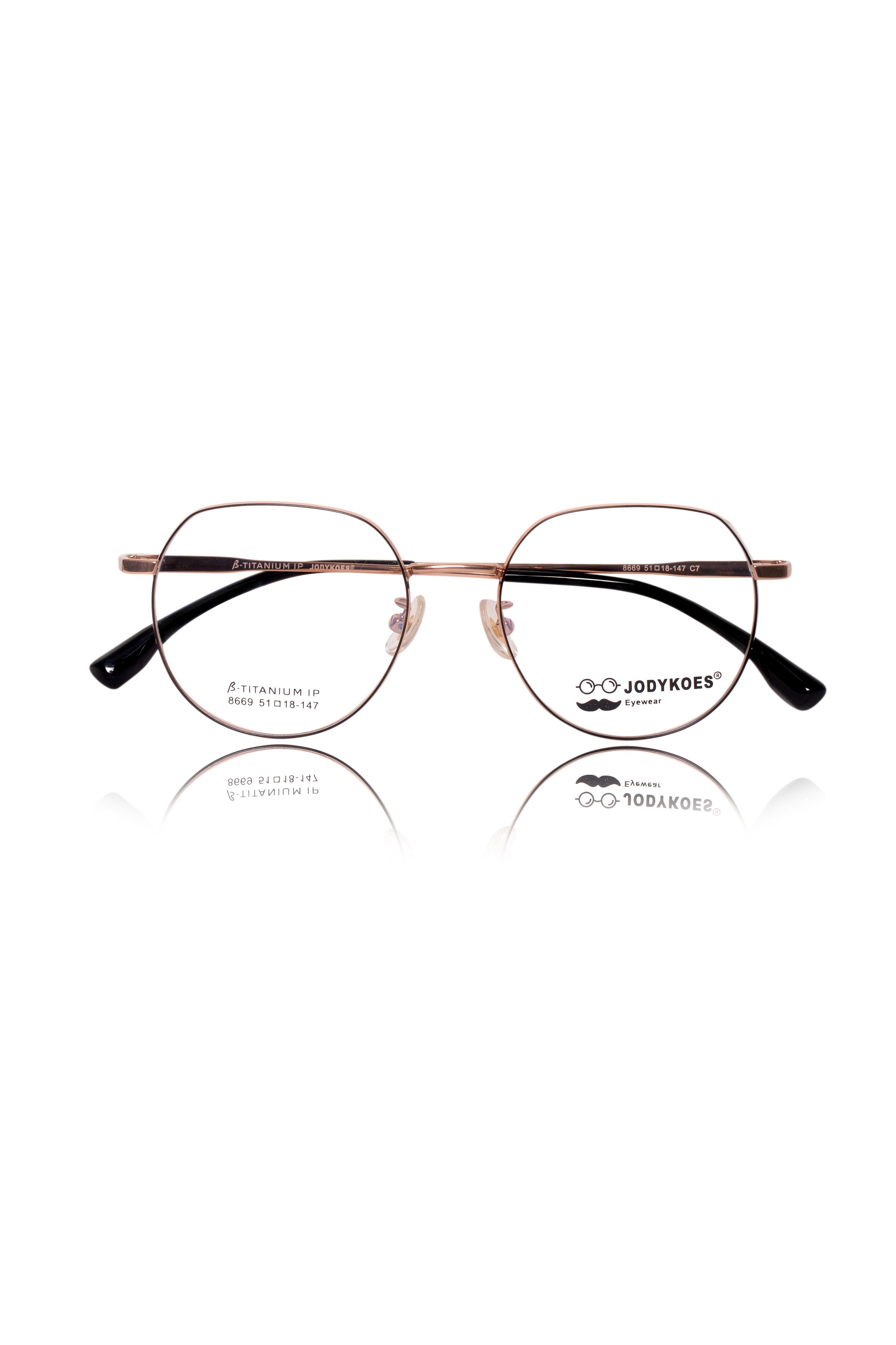 Luxury Series : Pure Titanium Metal Spectacle Eyeglasses | New Shape Round Metal Eyewear Frame (Black And Gold)