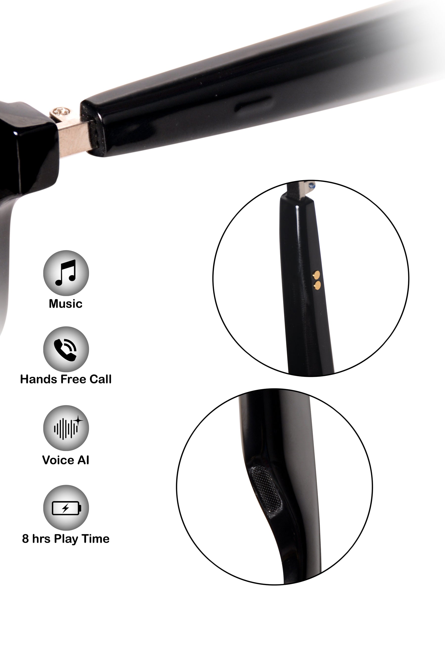 Jodykoes Square Smart Sunglasses with Speaker and Voice Assistant