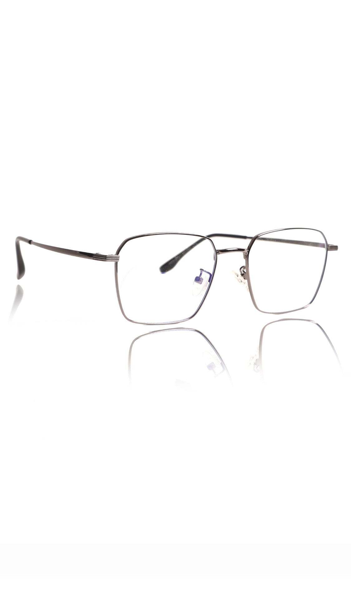 Premium Series Metal Spectacle Frame With Anti-Glare Blue Light Blocking Eyeglasses for Men and Women | Computer and Mobile Phone Protection Eyewear Frames (Black/Grey)