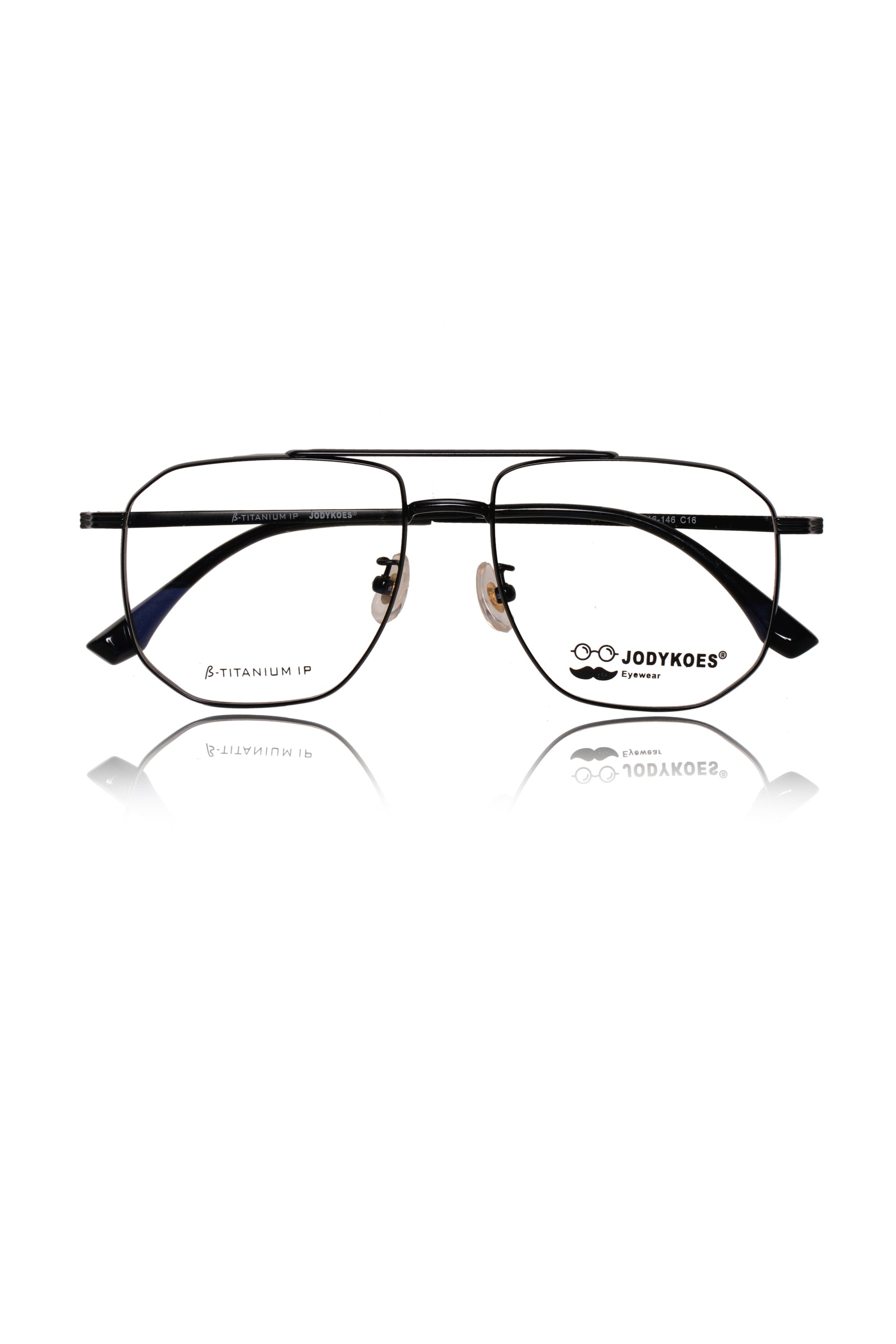 Luxury Series : Pure Titanium Metal Spectacle Eyeglasses | New Shape Double Bar Square Metal Eyewear Frame (Black)