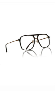 Premium Series Double Bar Eyewear Eyeglasses Spectacles Frame for Men and Women (Black and Gold)