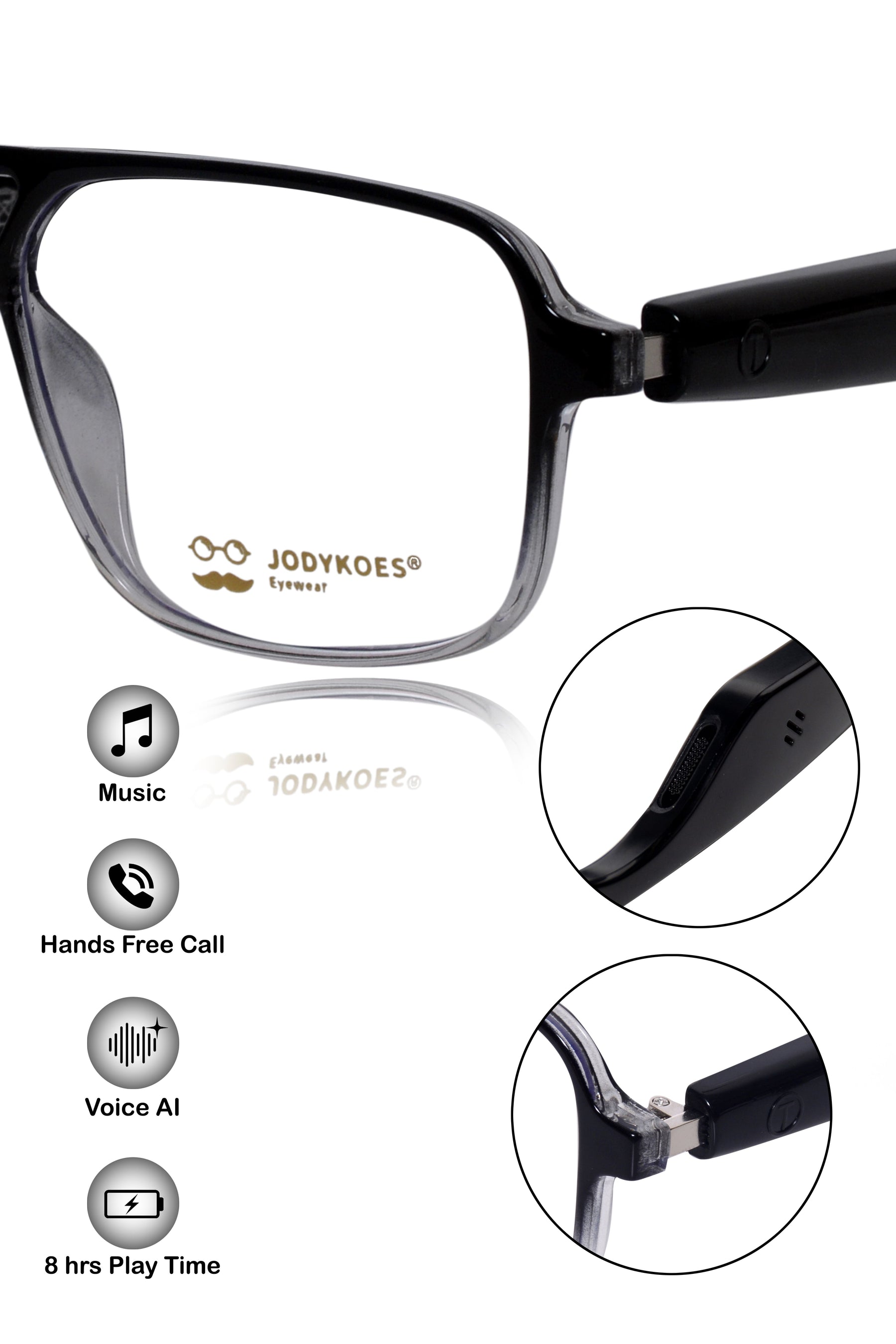 Jodykoes Square Smart Glasses with Speaker and Voice Assistant (Blue)