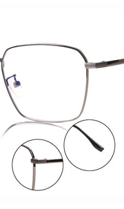 Premium Series Metal Spectacle Frame With Anti-Glare Blue Light Blocking Eyeglasses for Men and Women | Computer and Mobile Phone Protection Eyewear Frames (Black/Grey)