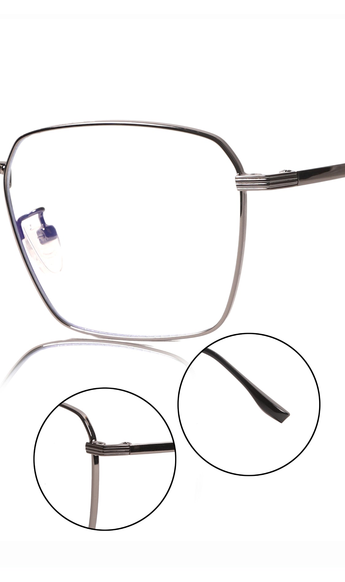 Premium Series Metal Spectacle Frame With Anti-Glare Blue Light Blocking Eyeglasses for Men and Women | Computer and Mobile Phone Protection Eyewear Frames (Black/Grey)