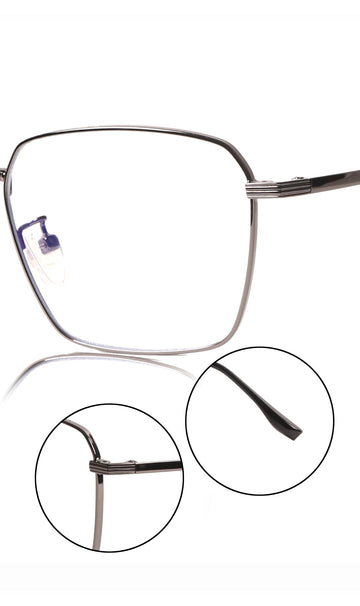 Premium Series Metal Spectacle Frame With Anti-Glare Blue Light Blocking Eyeglasses for Men and Women | Computer and Mobile Phone Protection Eyewear Frames (Black/Grey)