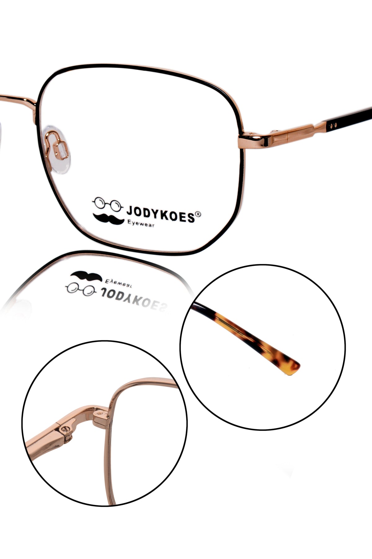 Luxury Series : Pure Titanium Metal Spectacle Eyeglasses | New Shape Square Metal Eyewear Frame (Black And Gold)