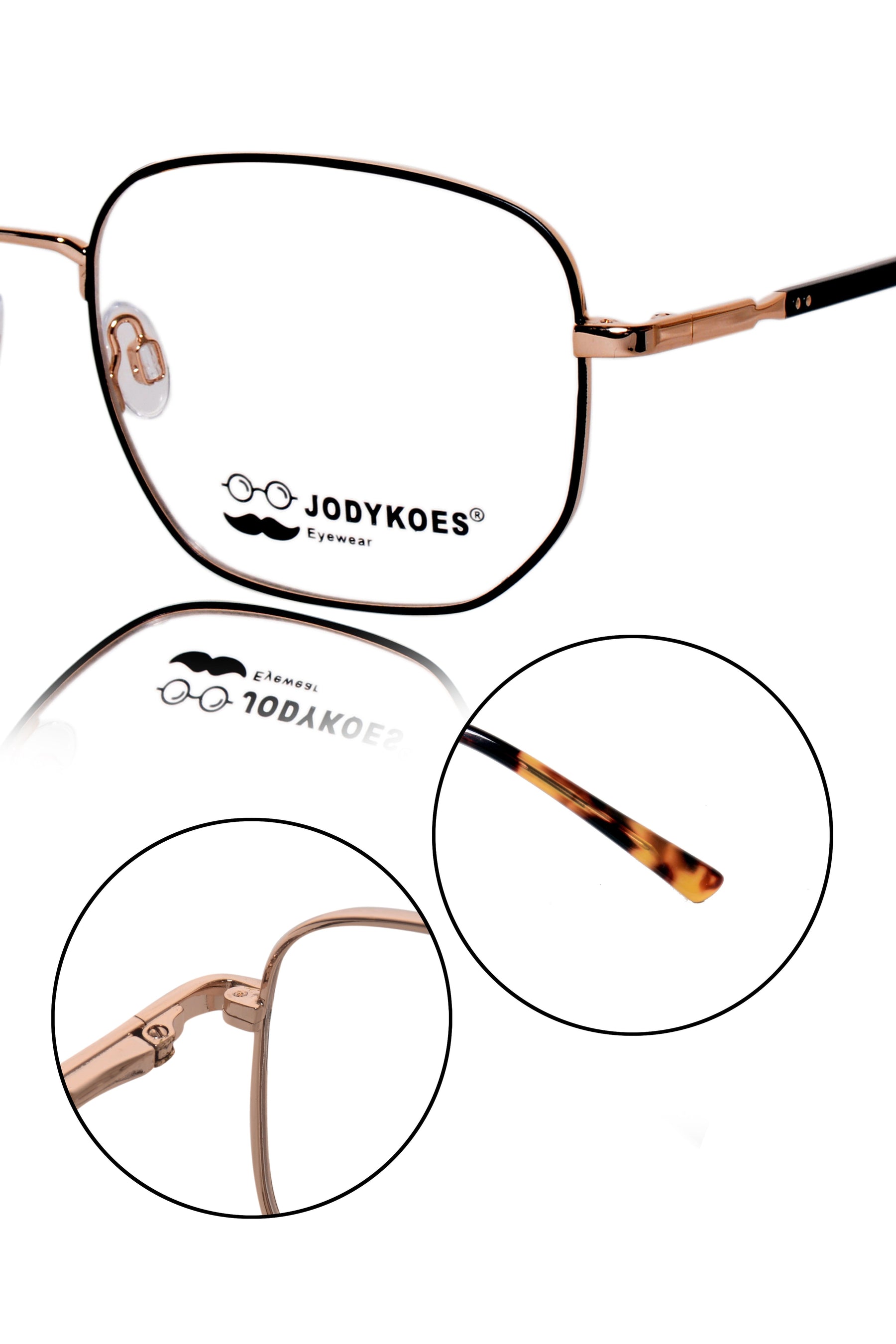 Luxury Series : Pure Titanium Metal Spectacle Eyeglasses | New Shape Square Metal Eyewear Frame (Black And Gold)